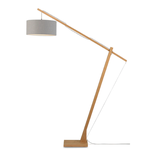 Good&Mojo Vloerlamp Montblanc bamboe h.207/kap 47x23cm eco linnen, lichtgrijs